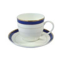 Xícara de Chá com Borda Azul Filete Dourado Diam.8,5 Alt.8cm 300ml