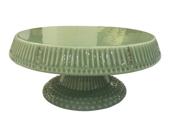 Prato Cerâmica com Pé Verde Sálvia Circular Diam.43 Alt.14cm 